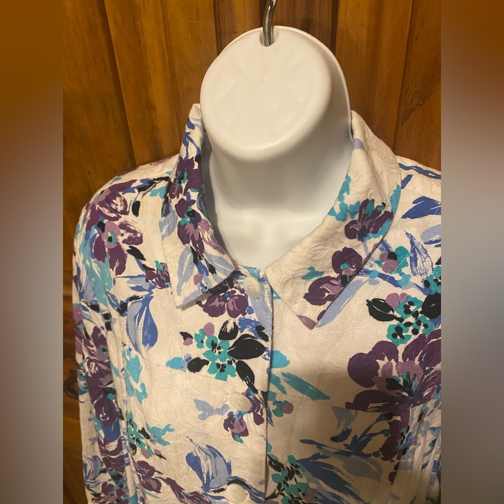 Appleseed's Women's Floral Hibiscus Jacket Blazer Grandmacore Boho Watercolor - Picture 4 of 14
